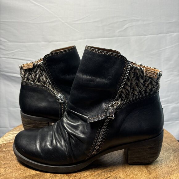 Boho Outdoor Leather Booties 7.5 Knit Cuff Side Zip Fall Ankle Boot - Picture 3 of 16